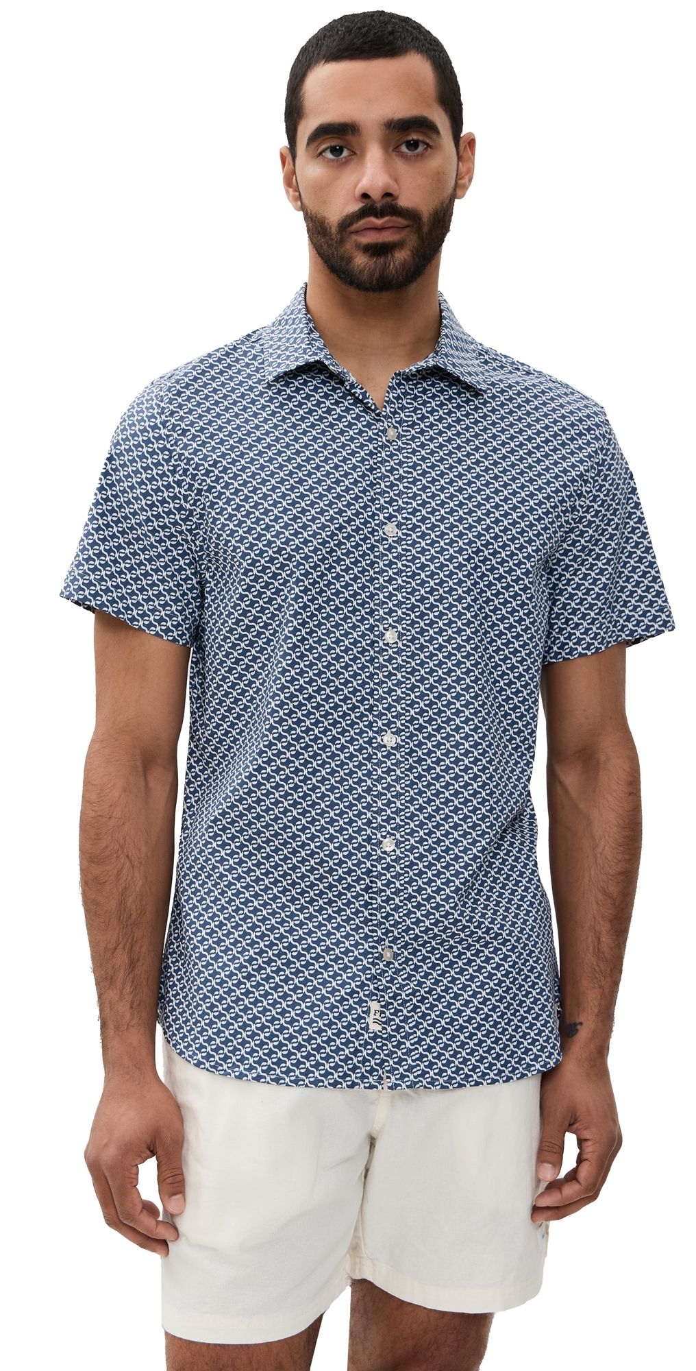 Fair Harbor The Short Sleeve Windward Shirt Navy Geo XXL