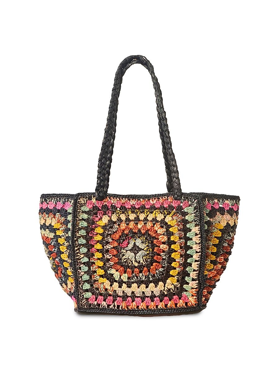 Women's Everly Woven Raffia Tote Bag - Black