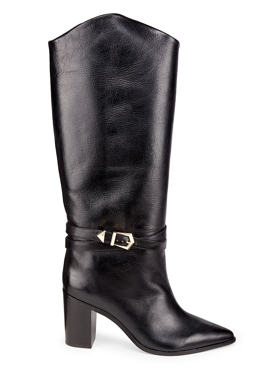 Women's Maryana 90MM Leather High-Heel Boots - Black - Size 11