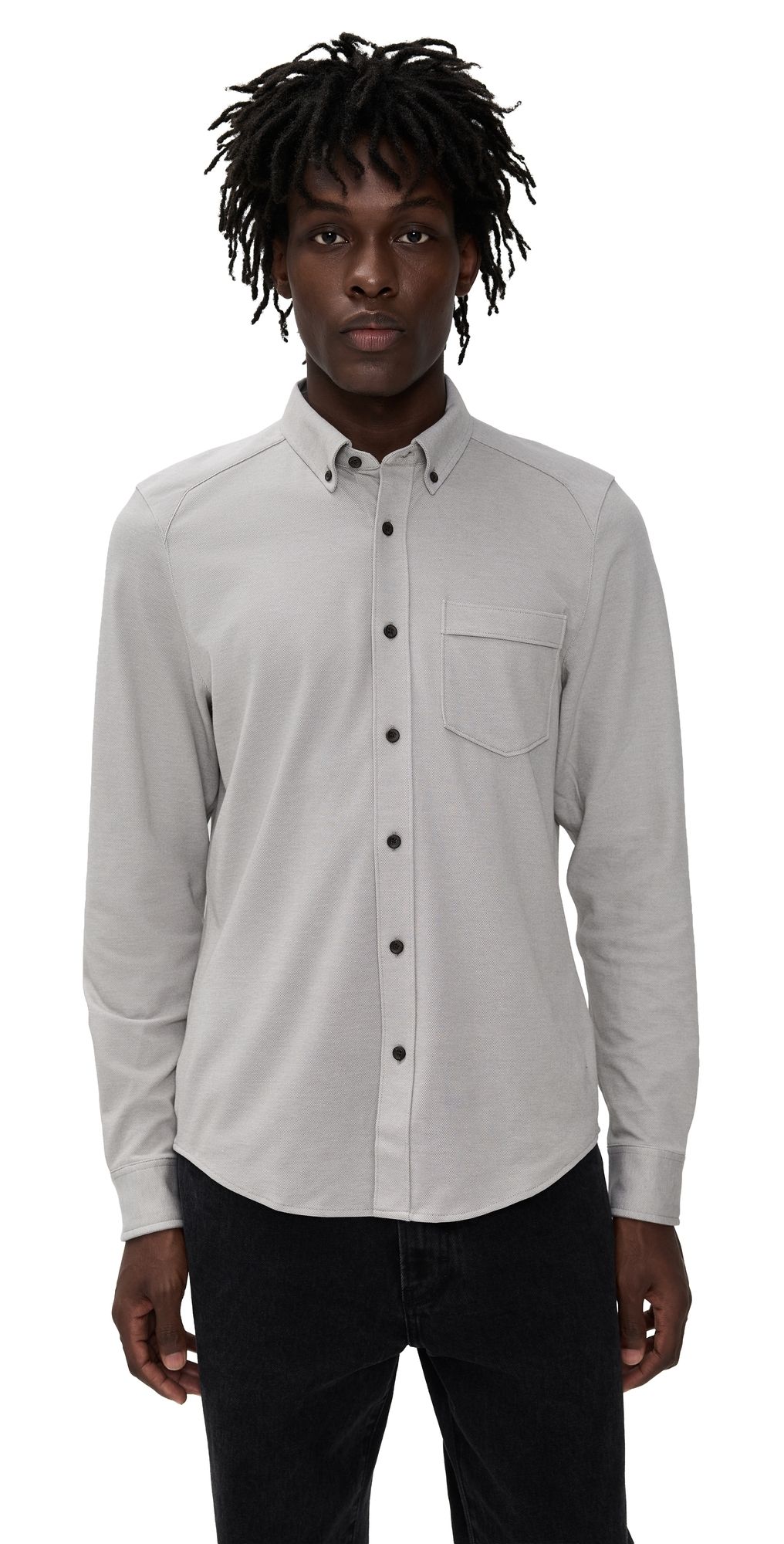 Rhone Effortless Oxford Button Down Shirt Foggy Taupe Heather L