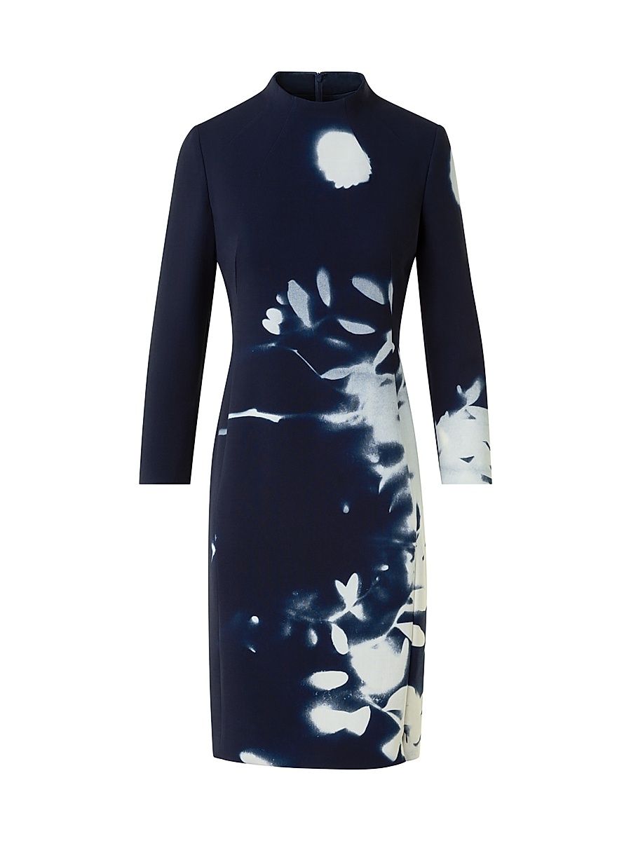 Women's Wildflower Print Wool Sheath Dress - Navy Ecru - Size 6