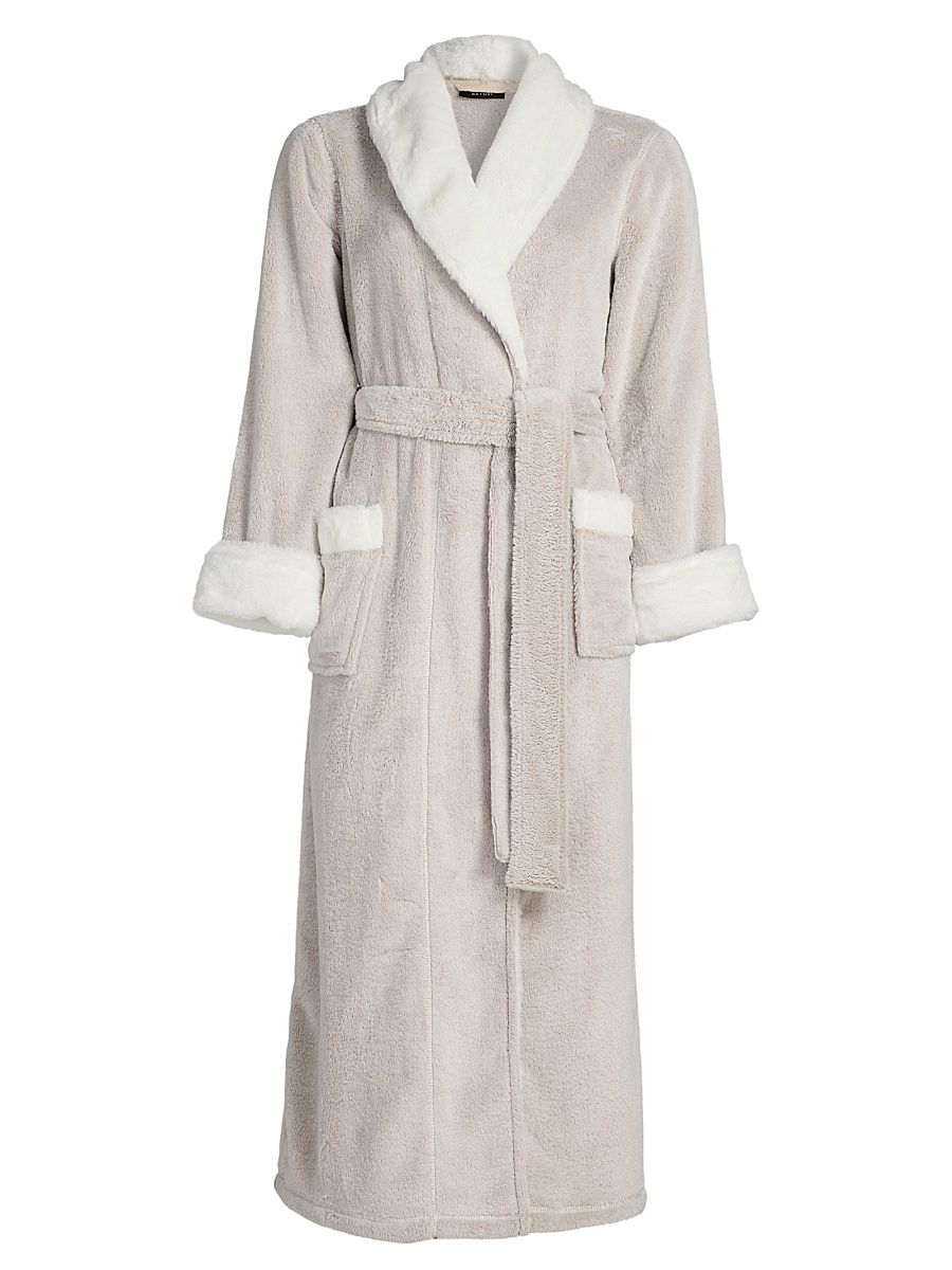 Women's Frosted Faux Fur Velour Belted Robe - Cashmere - Size XL