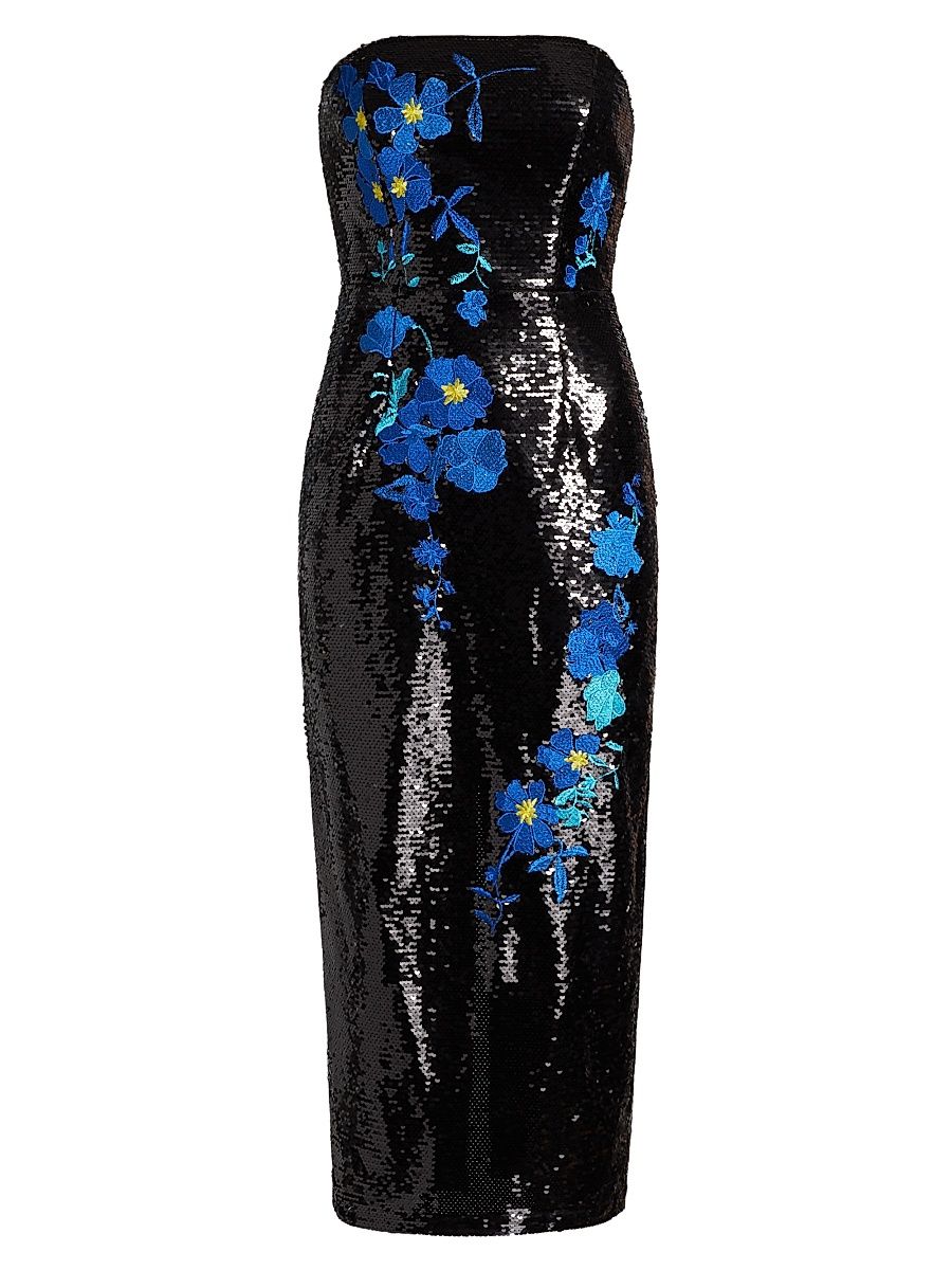 Milly Women's Kait Vines of Floral Sequin Dress - Black Blue - Size 2
