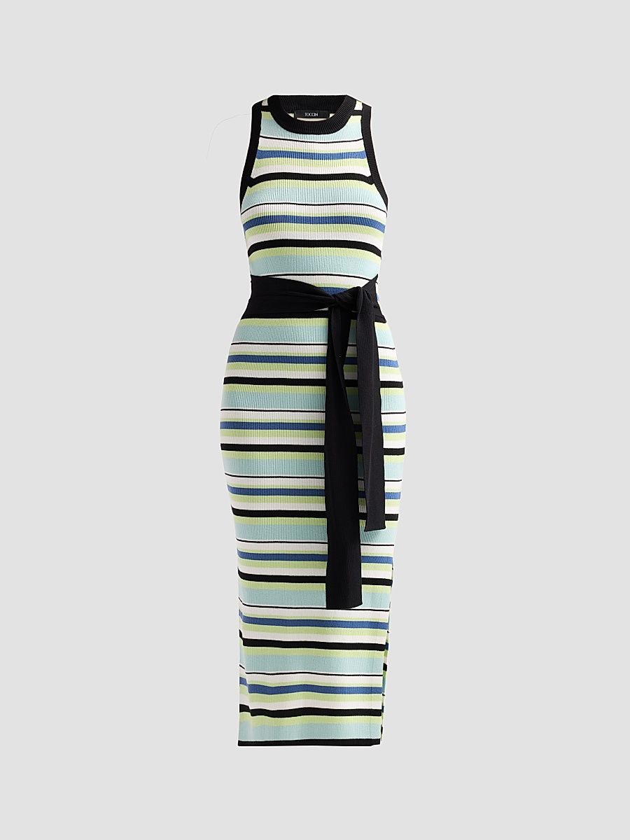 Women's Piper Tie-Front Sleeveless Midi Dress - Ocean Keylime Multi - Size XL