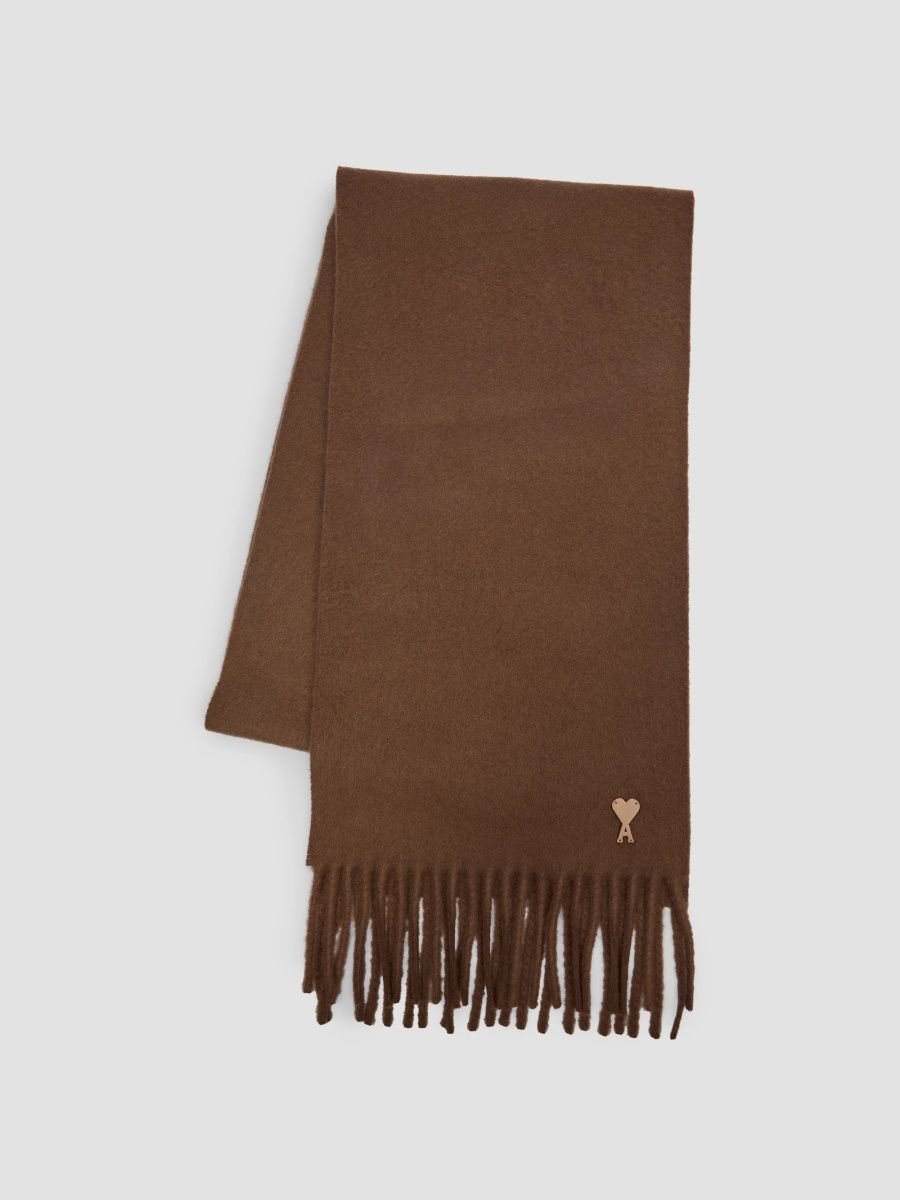 AMI Paris Men's Fringed Wool Scarf - Chocolate Brown