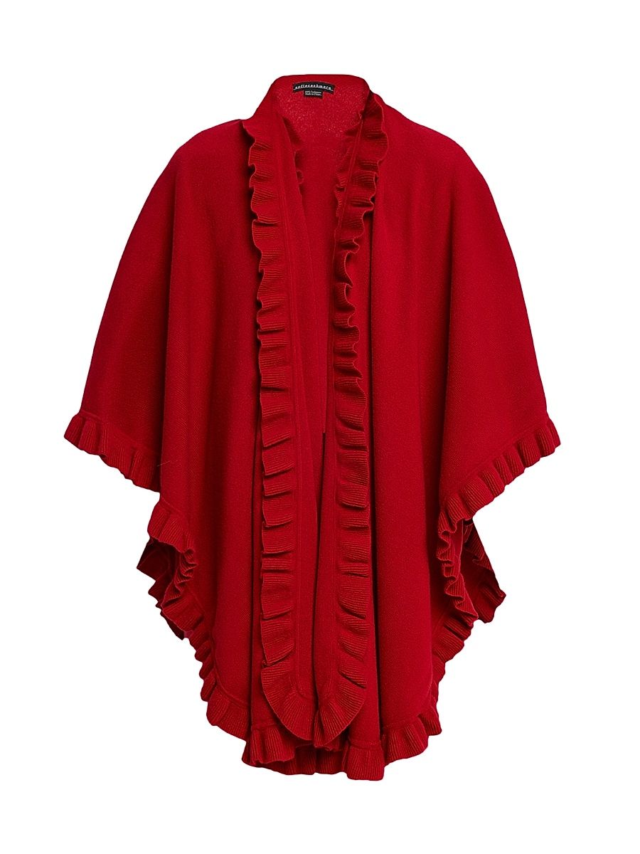 Women's Ruffle-Trimmed Cashmere Cape - Red