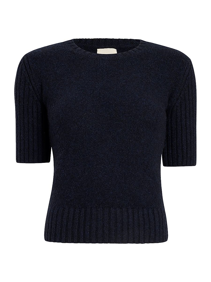 Women's Mia Cashmere Short-Sleeve Sweater - Midnight Navy - Size Large