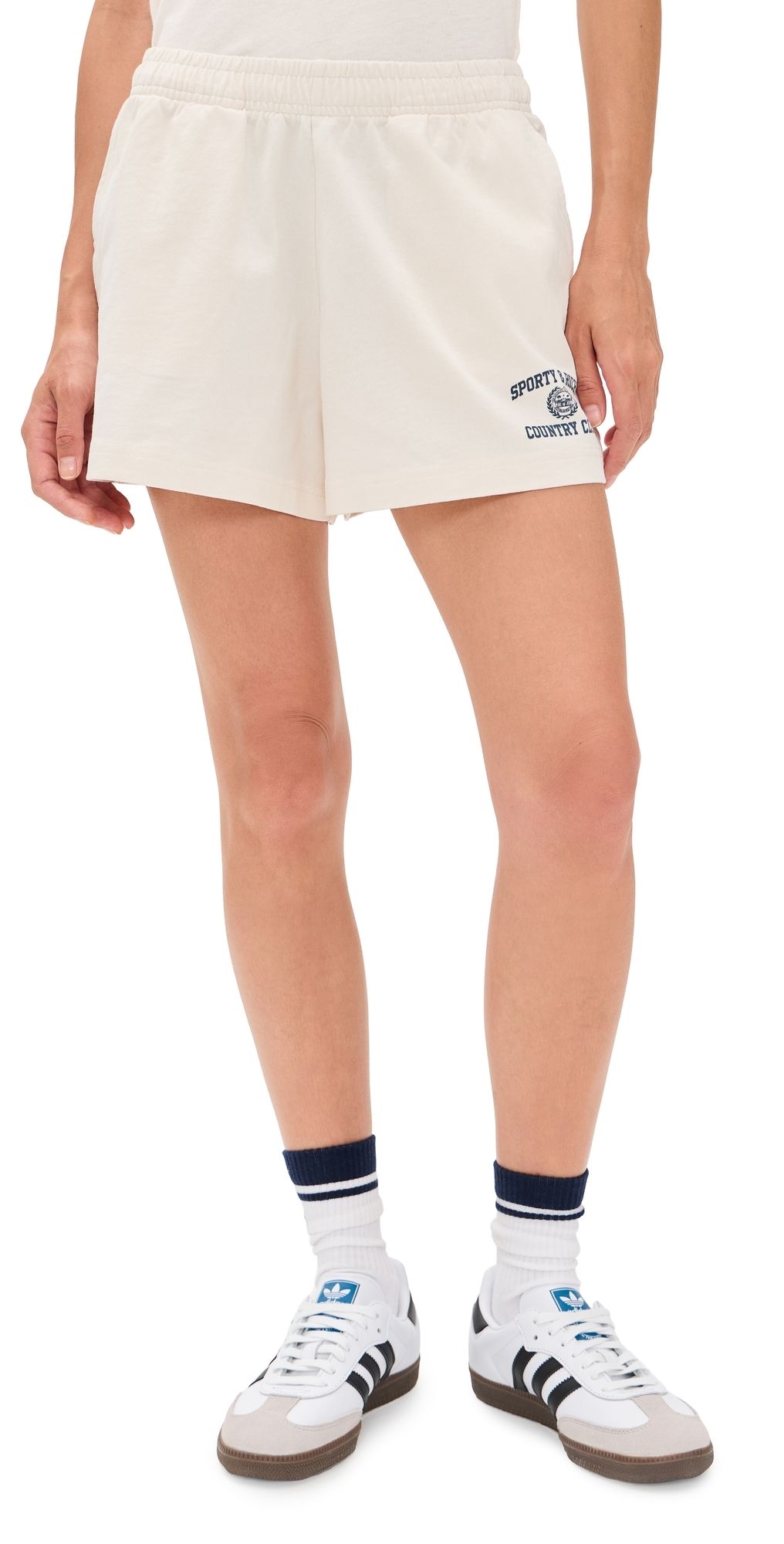 Sporty & Rich Varsity Crest Disco Shorts Ecru S