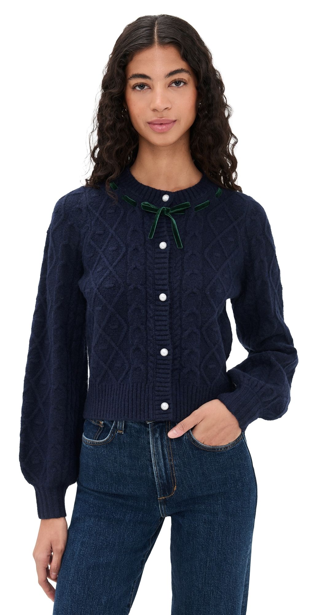 WAYF Signature Cardigan Navy M