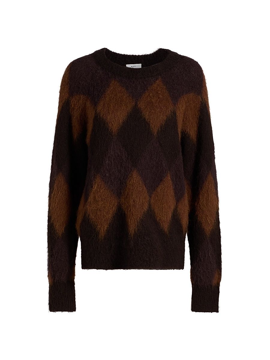 Women's Ezra Diamond Oversized Sweater - Deep Plum Bronco Umber - Size XL