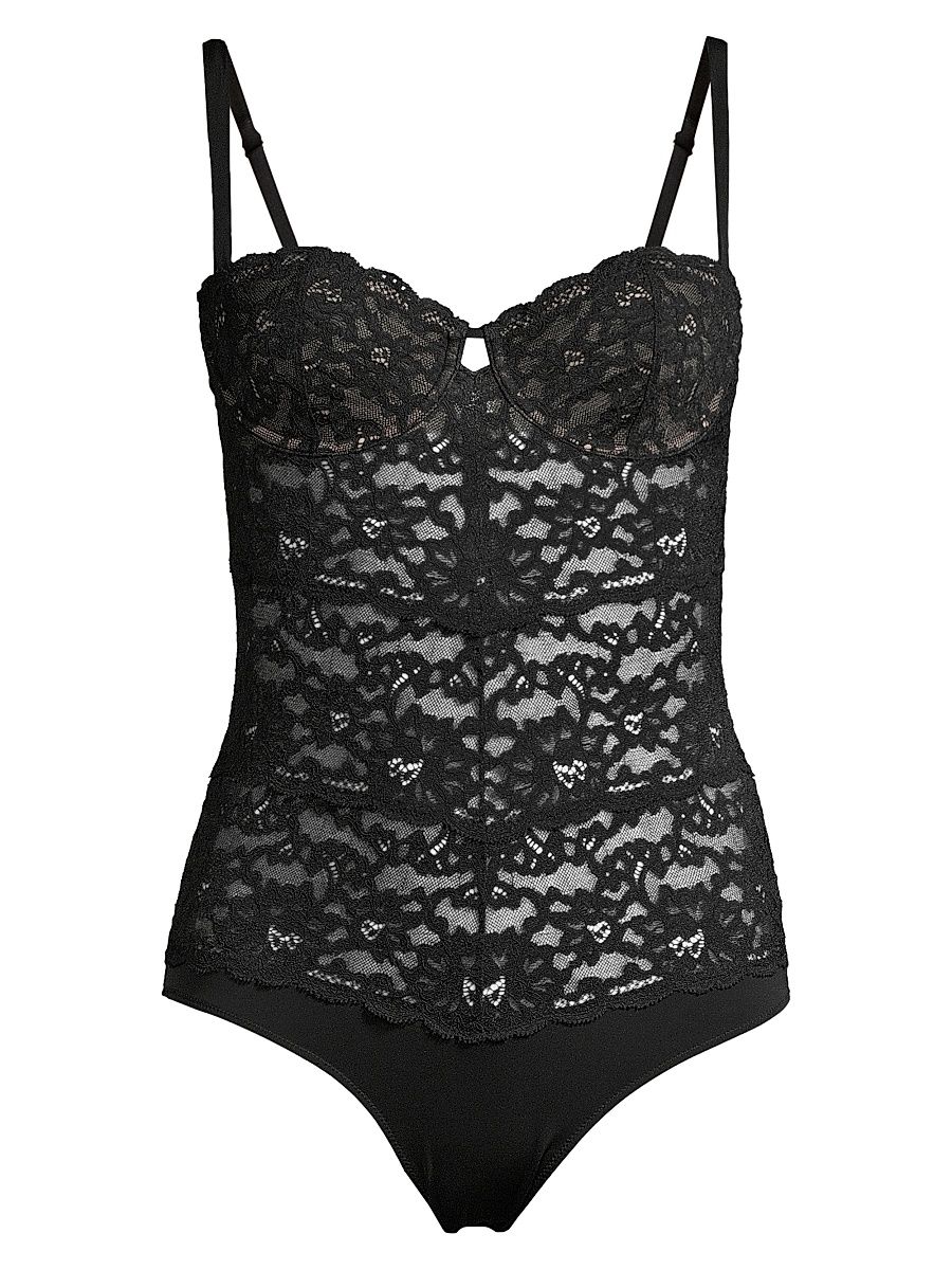 Women's Charlotte Lace Balconette Bodysuit - Black - Size Large