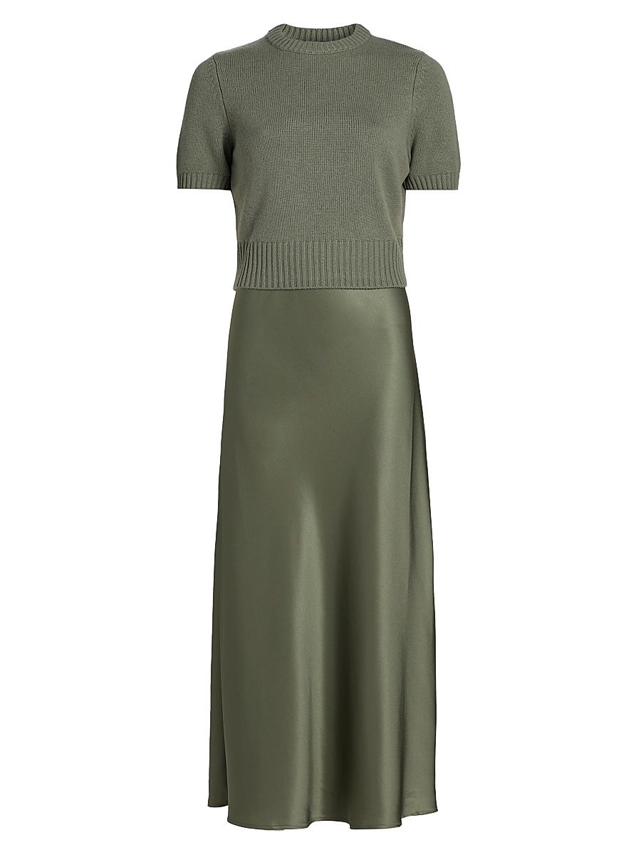 Women's Fleur Combo Midi-Dress - Olive - Size Small