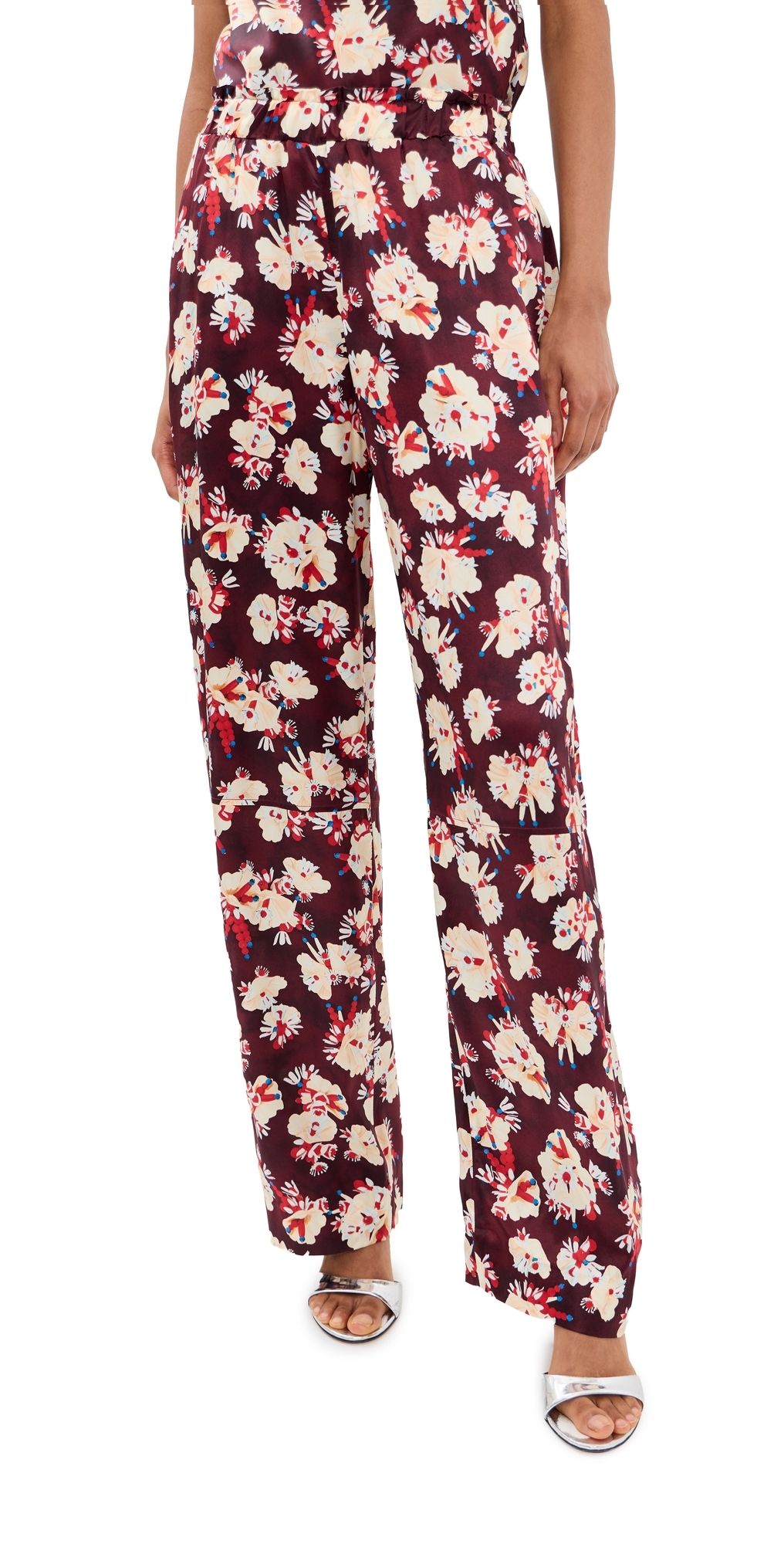 rabanne Silk Pants Flowers Trims Purple/Yel 40