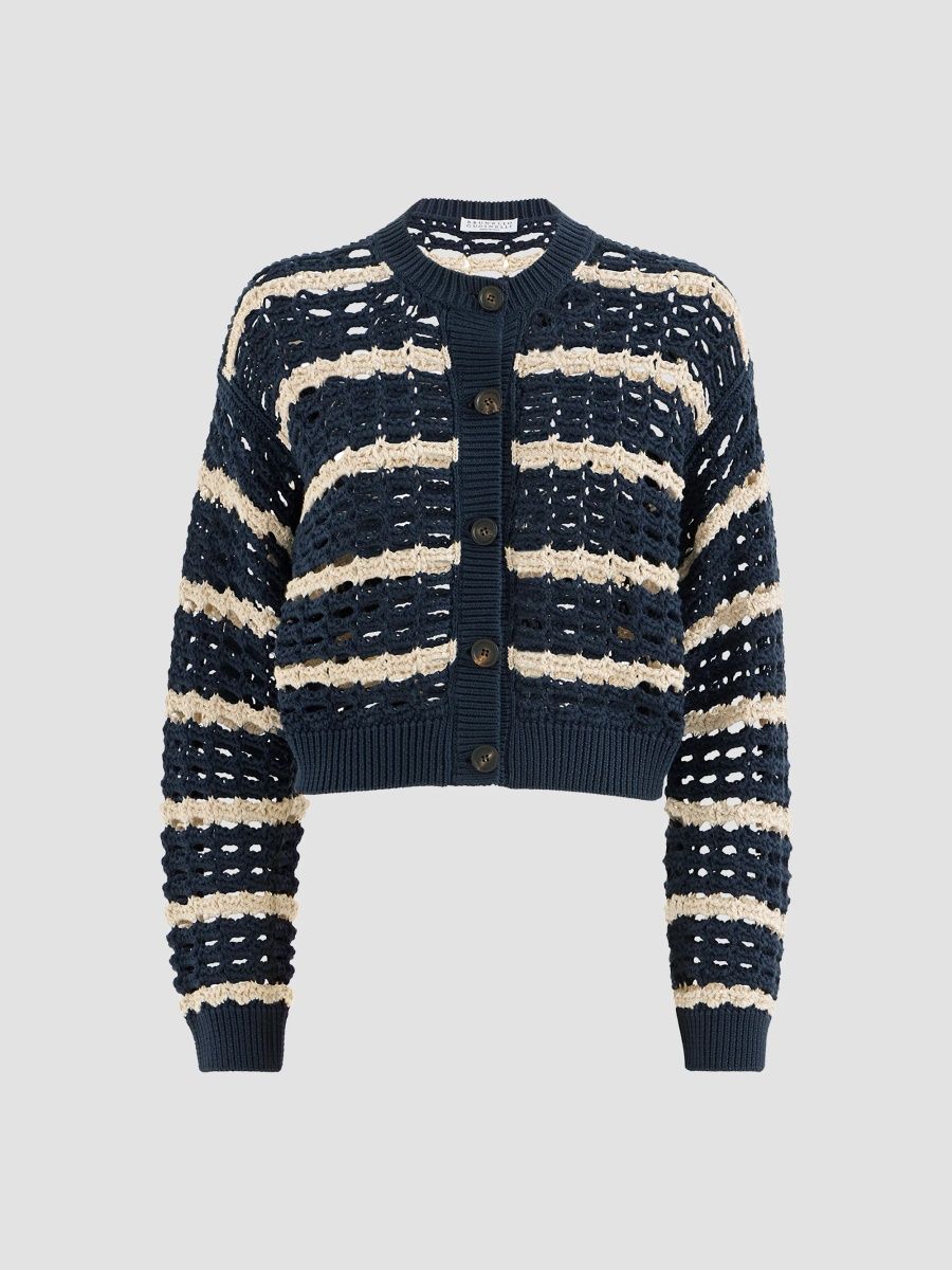 Brunello Cucinelli Women's Cotton Marina Net Cardigan - Blue - Size Small