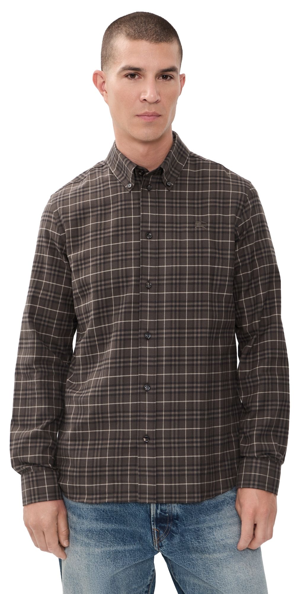 Burberry Robert Check Button Down Sepia Brown IP Check L