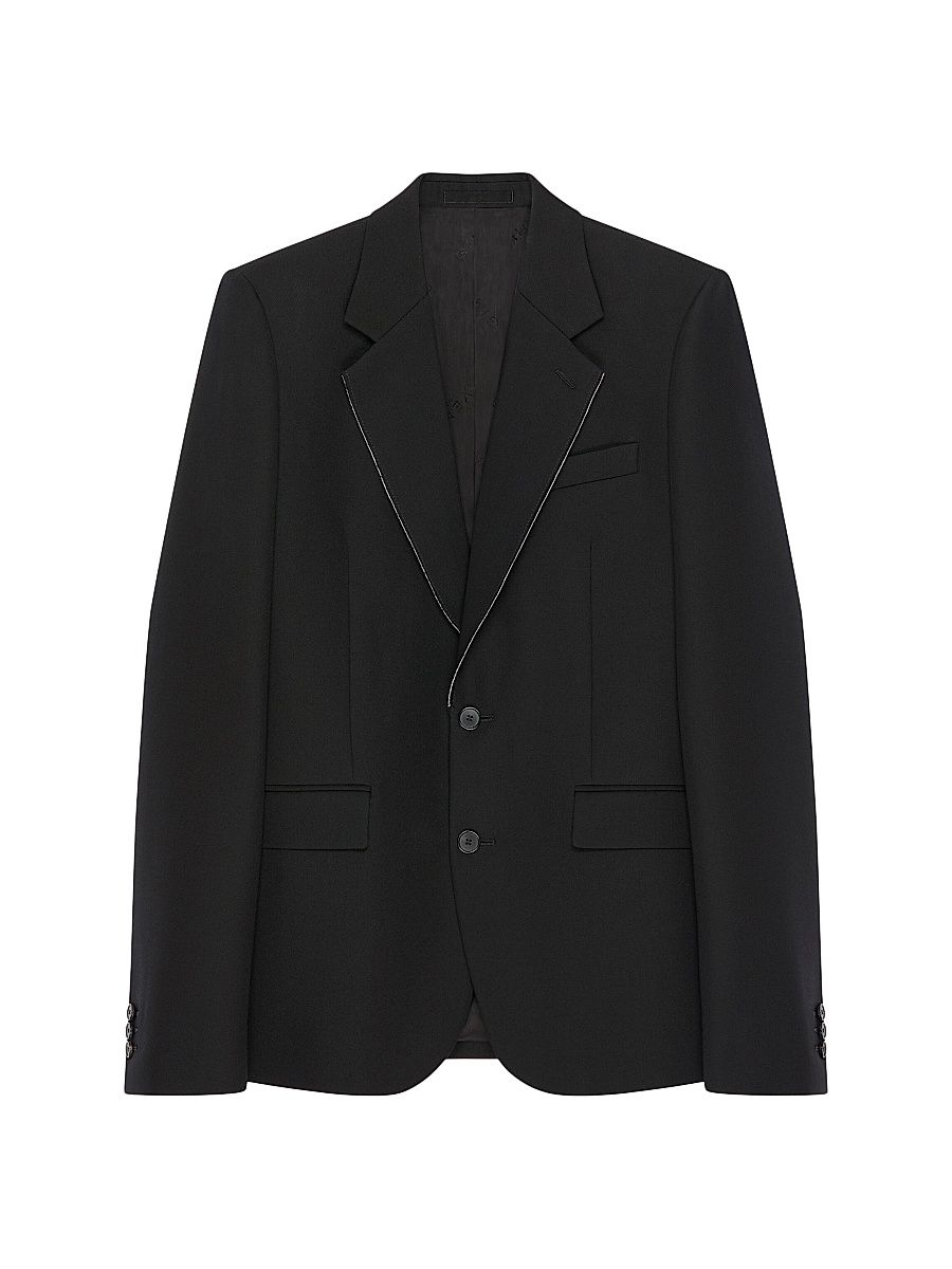 Men's Single-Breasted Fitted Jacket in Wool - Black - Size 36