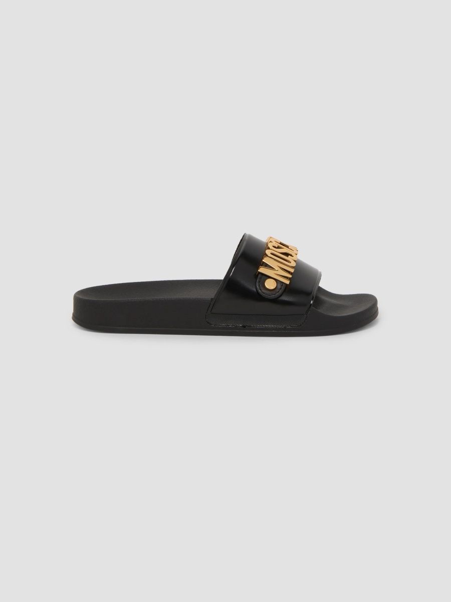 Moschino Men's Logo Pool Slides - Black - Size 6