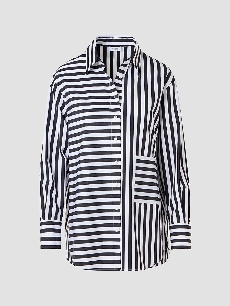 Women's Kodak Striped Cotton Oversized Shirt - Black Cream - Size 6