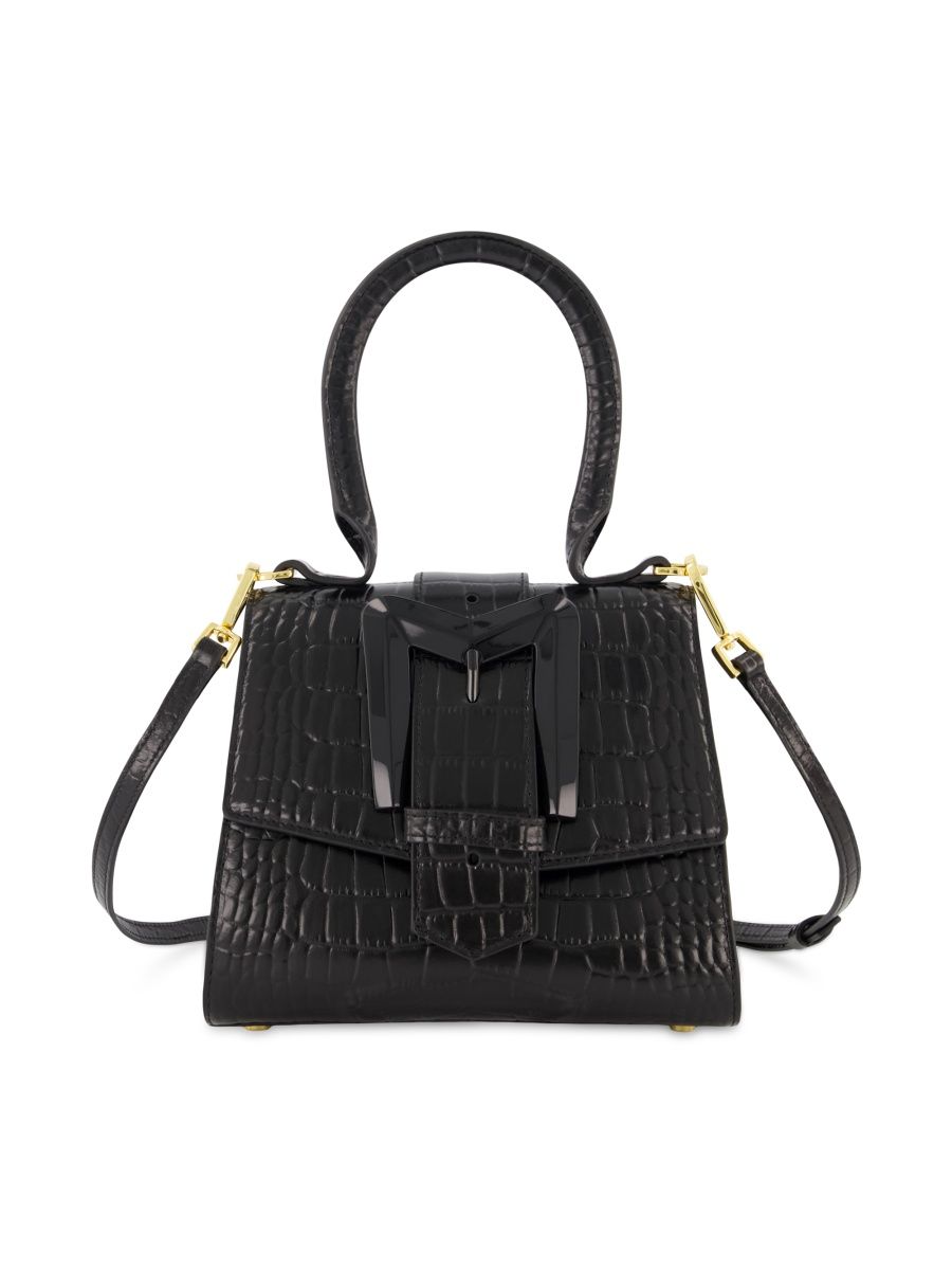 Mac Duggal Women's Mini Crocodile-Embossed Leather Top Handle Bag - Black