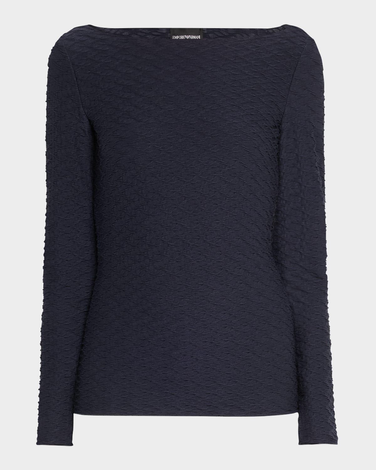 Bateau-Neck Textured Jersey Blouse