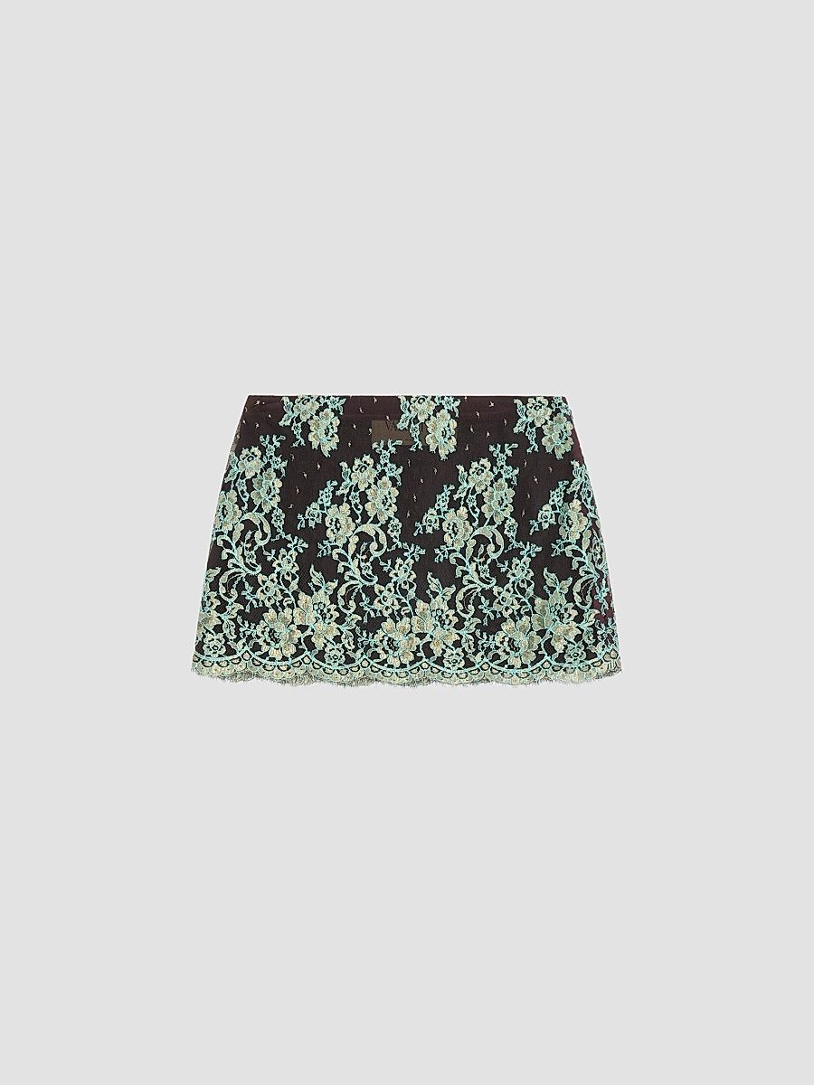 Women's Short Lace Skirt - Chocolate Turquoise - Size 8