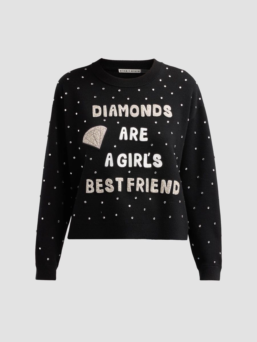 ALICE + OLIVIA Women's Perry Diamonds Are A Girl's Best Friend Sweater - Black - Size XL