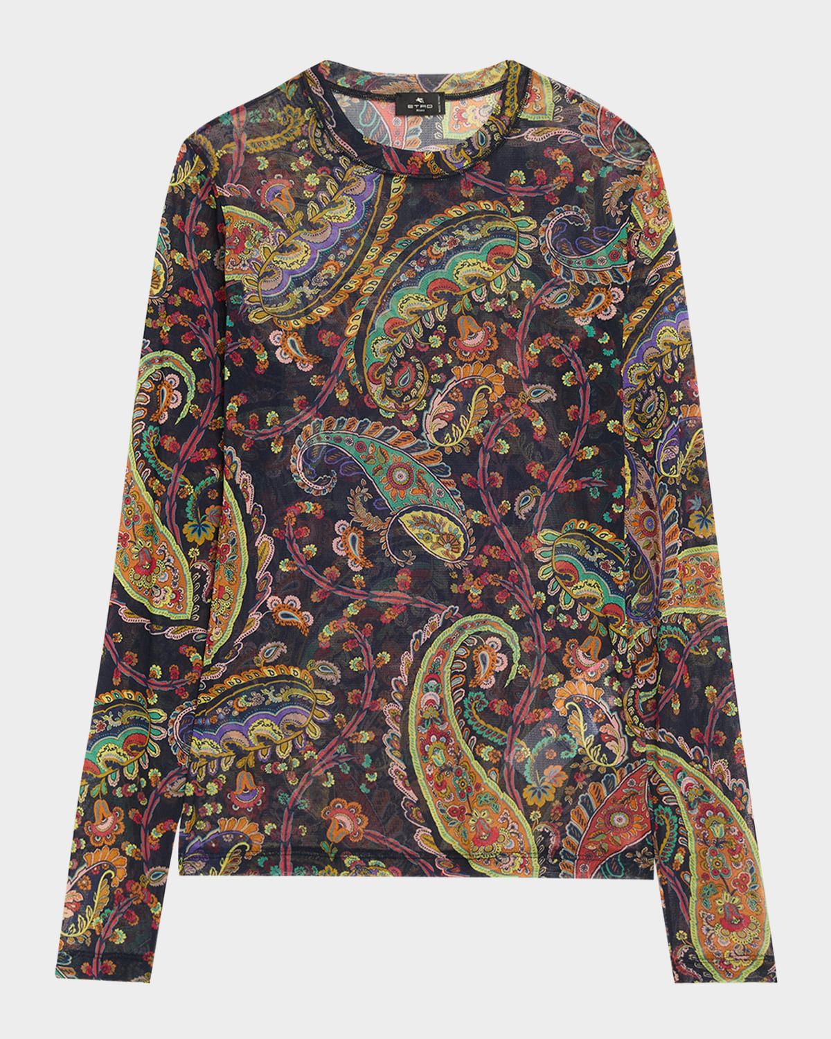 Paisley Mesh Long-Sleeve Top
