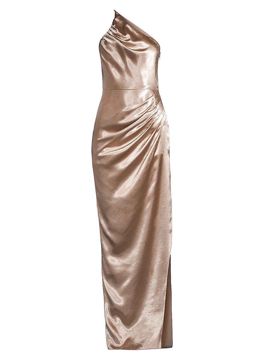 Women's Mira Satin Floor-Length Gown - Metallic Beige - Size 2