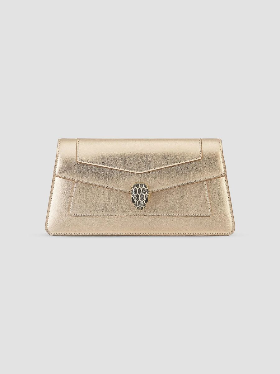 BVLGARI Women's Serpenti Leather Clutch - Gold Silver
