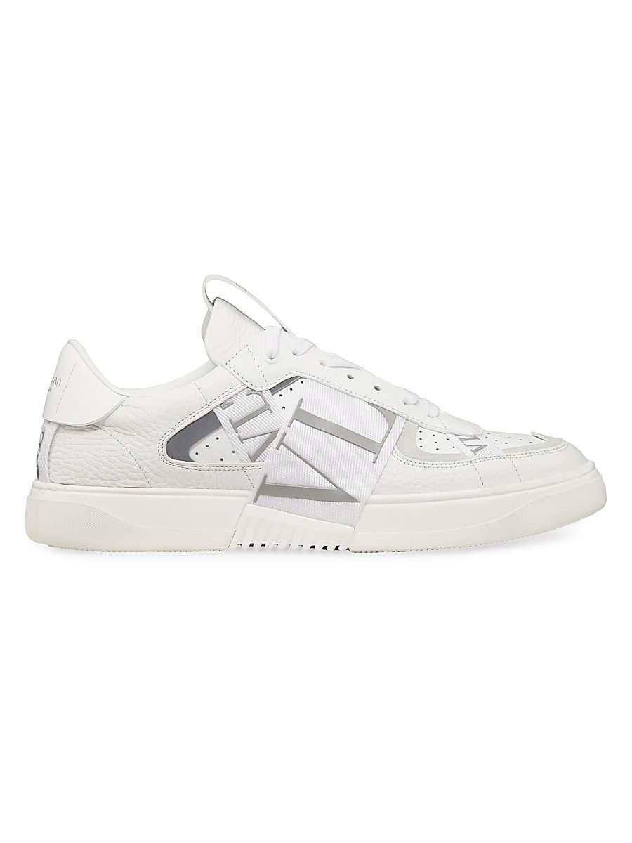 Men's Low-Top Calfskin VL7N Sneakers with Bands - White - Size 13