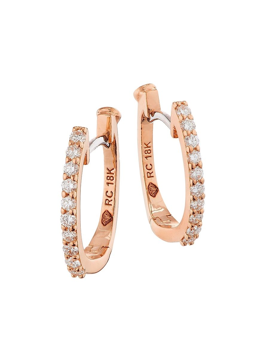 Women's 18K Rose Gold & Diamond Pavé Huggie Hoop Earrings - Rose Gold