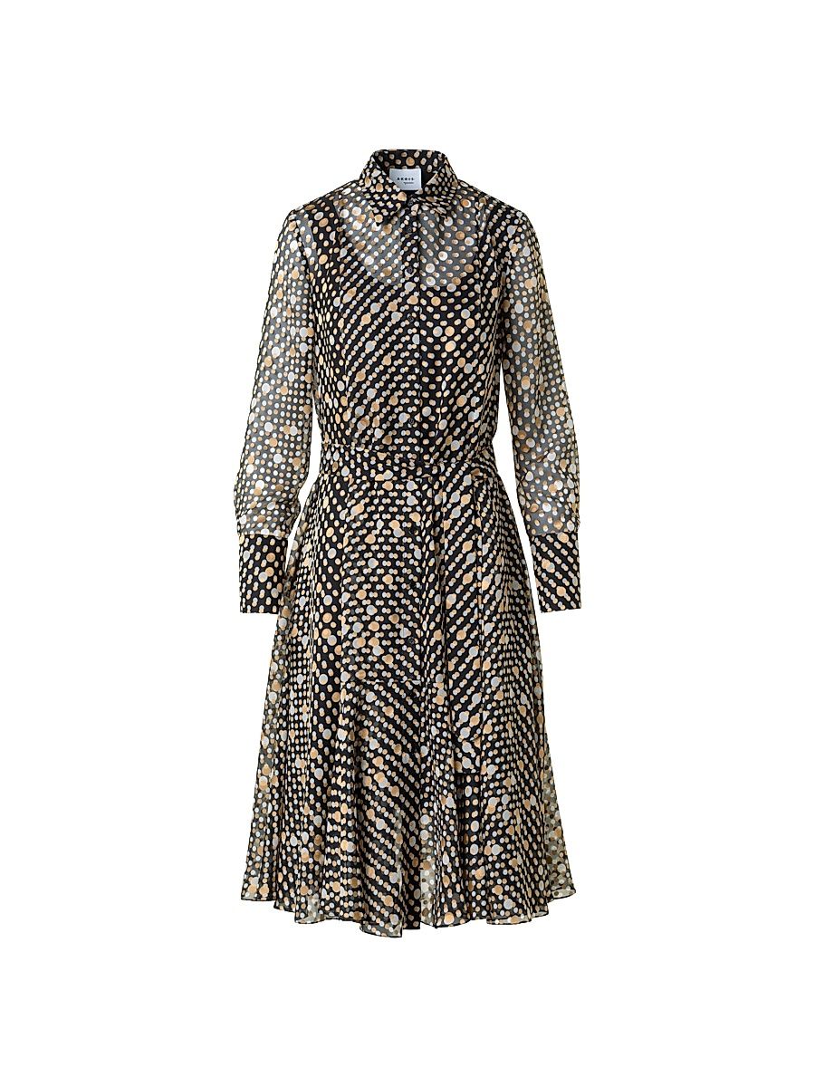 Women's Polka Dot Devorê Midi-Dress - Black Multicolor - Size 16