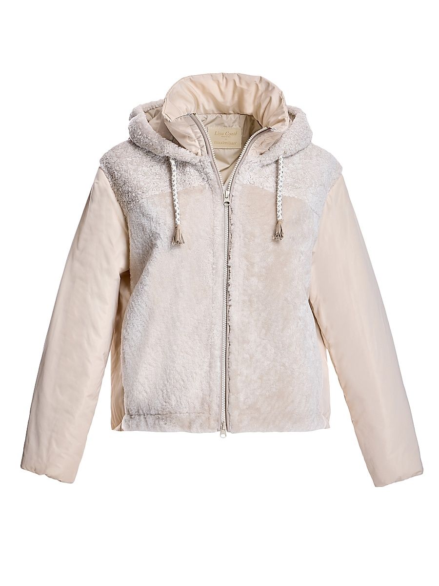 Women's Contrast-Sleeve Shearling Jacket - Buttercream - Size Large