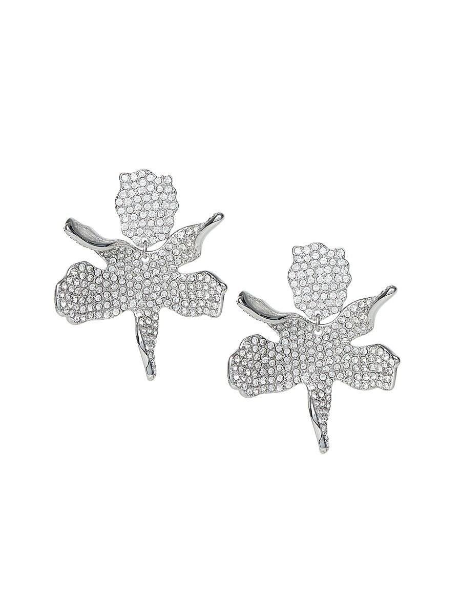 Women's Paper Lily Small Silvertone & Glass Crystal Drop Earrings - Crystal