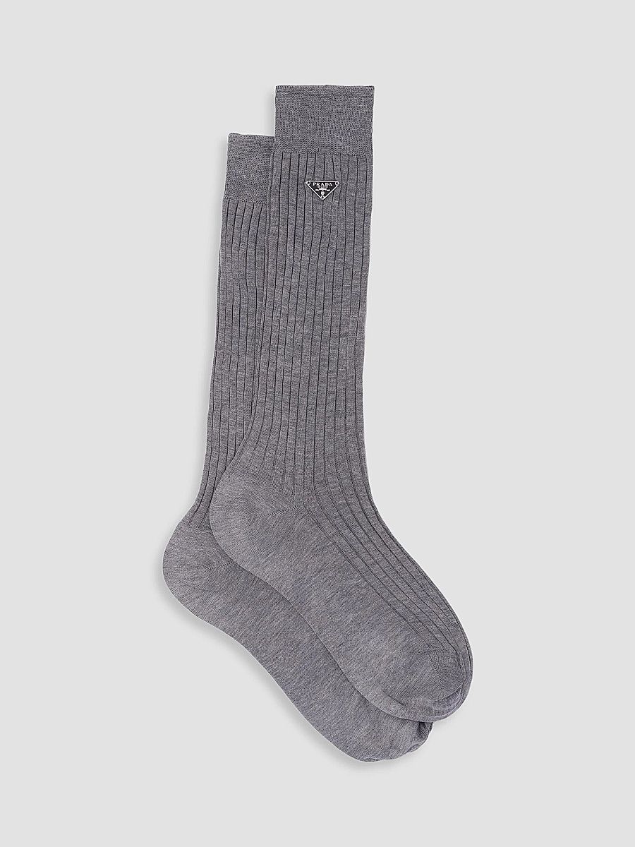 Prada Women's Cotton Socks - Grey - Size 5