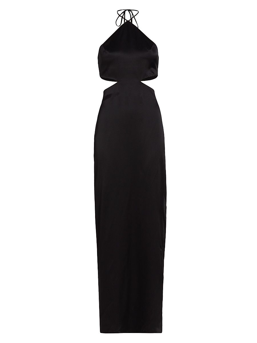 Women's Akron Silk Cut-Out Maxi Dress - Black Silk - Size Large