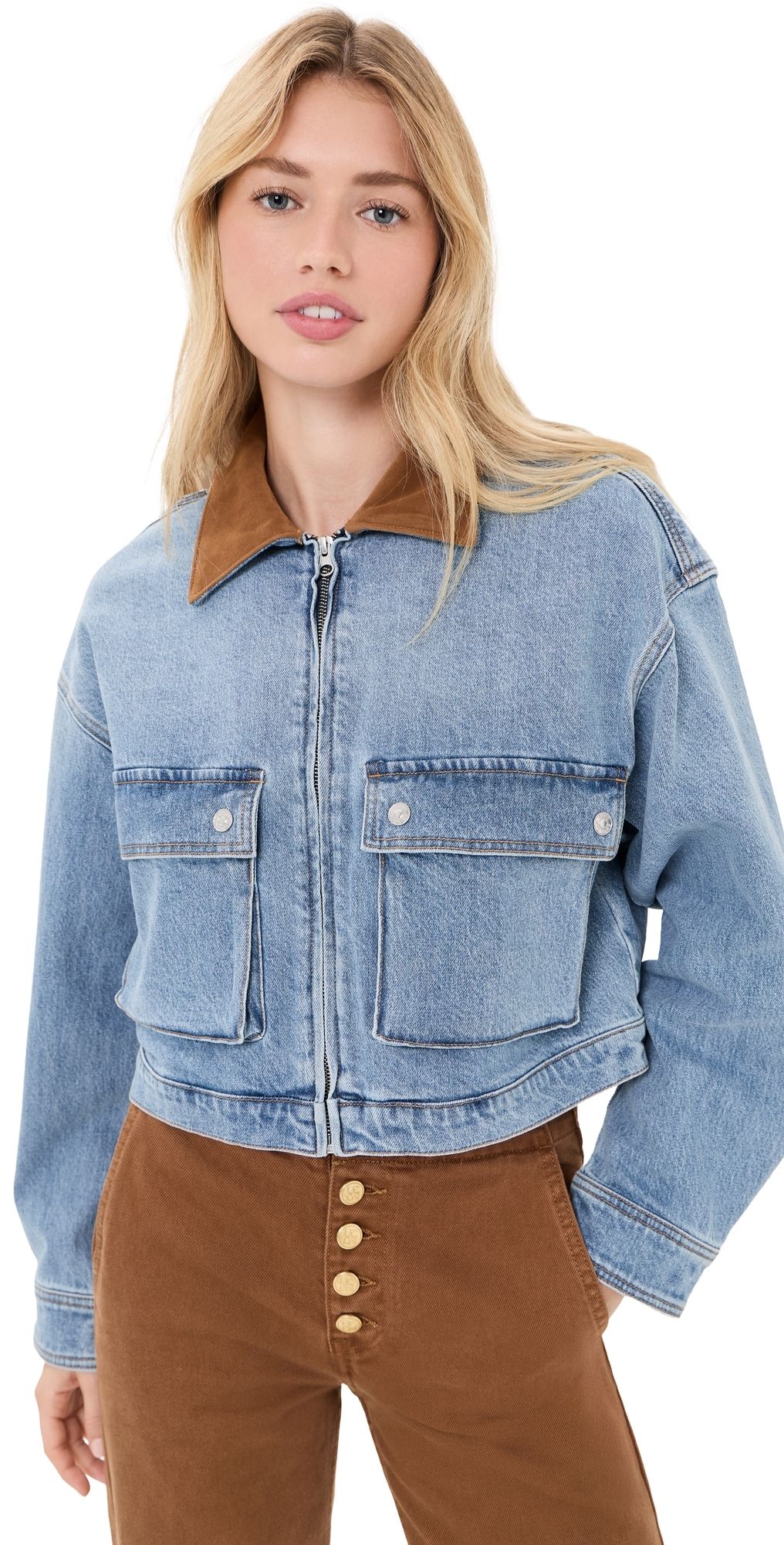 Good American The Denim Swing Cropped Jacket Indigo1320 XS