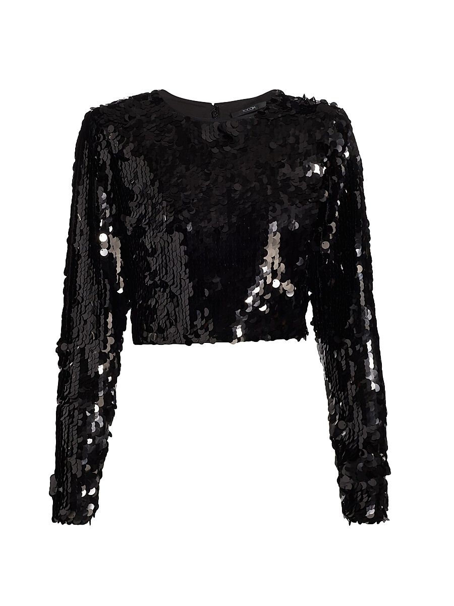 Women's Anaya Sequined Crop Top - Jet - Size 10