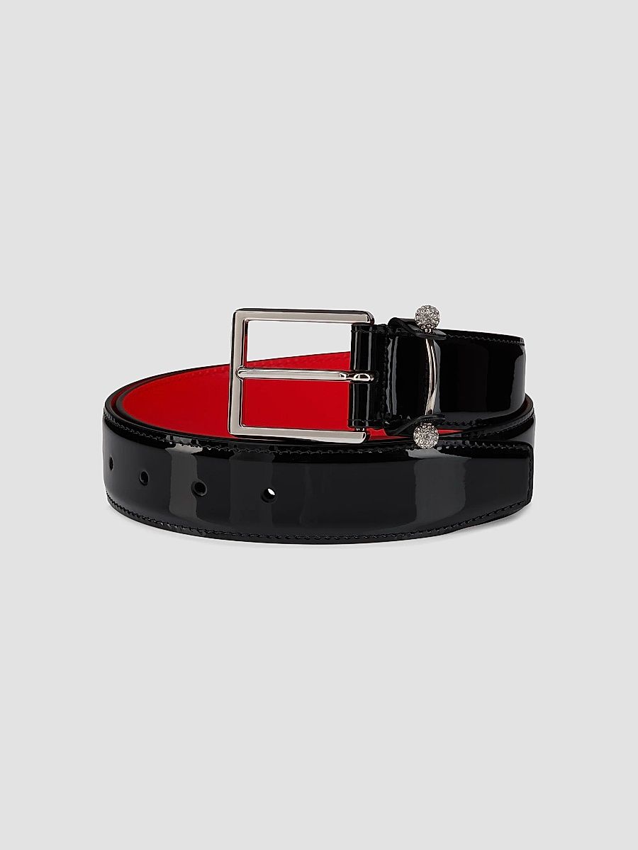 Christian Louboutin Men's Chambeliss Patent Leather Belt - Black - Size 42