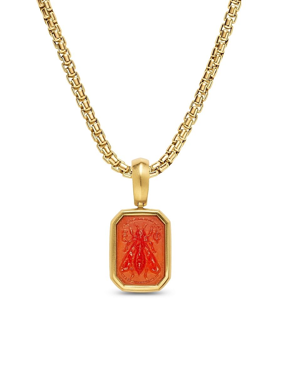 Women's Petrvs Micro Bee Amulet in 18K Yellow Gold with Carnelian 12.8MM - Carnelian