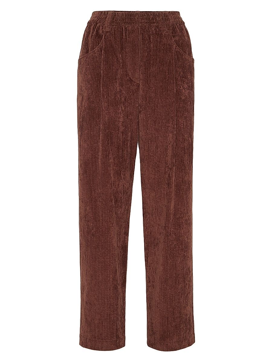 Women's Comfort Cotton Corduroy Baggy Trousers - Brown - Size 16