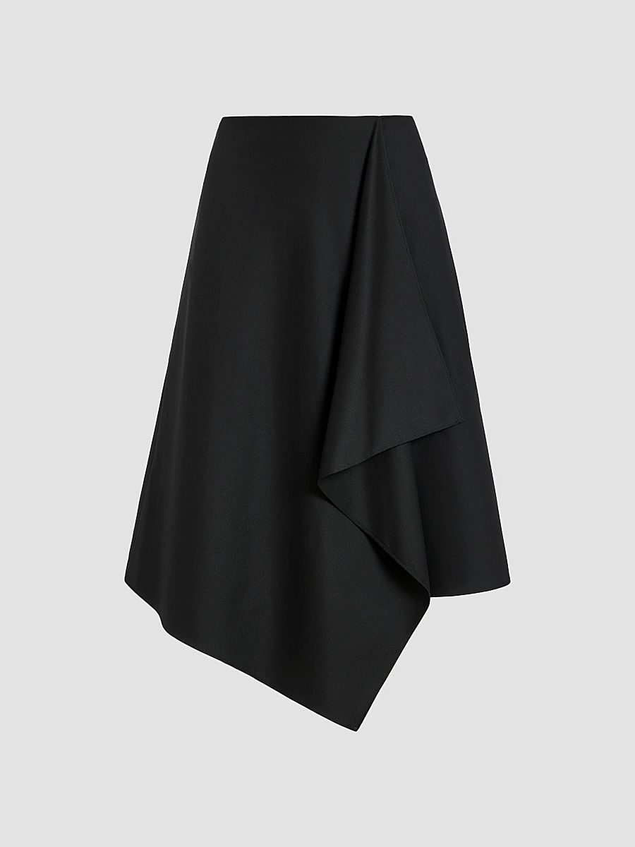 Women's Alexander Asymmetric Wrap Midi-Skirt - Black - Size 8