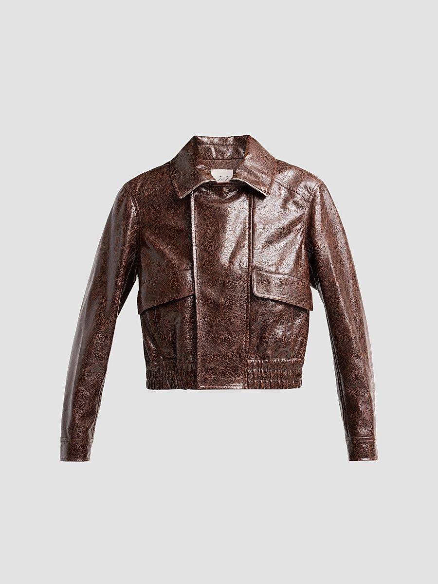 Women's Alexander Faux Leather Spread-Collar Jacket - Ground Coffee - Size XL