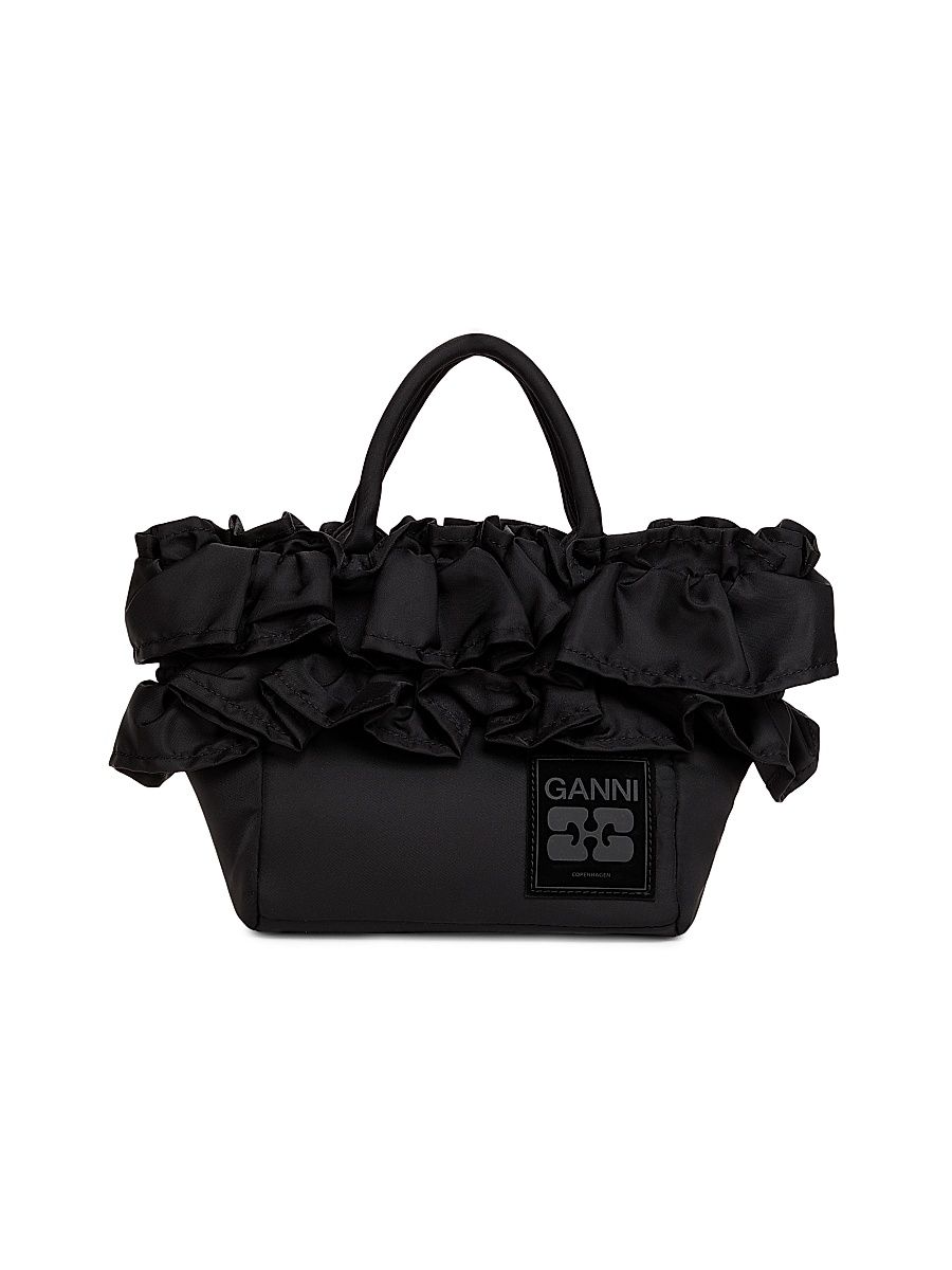 Women's Mini Ruffle Shopper Tote Bag - Black