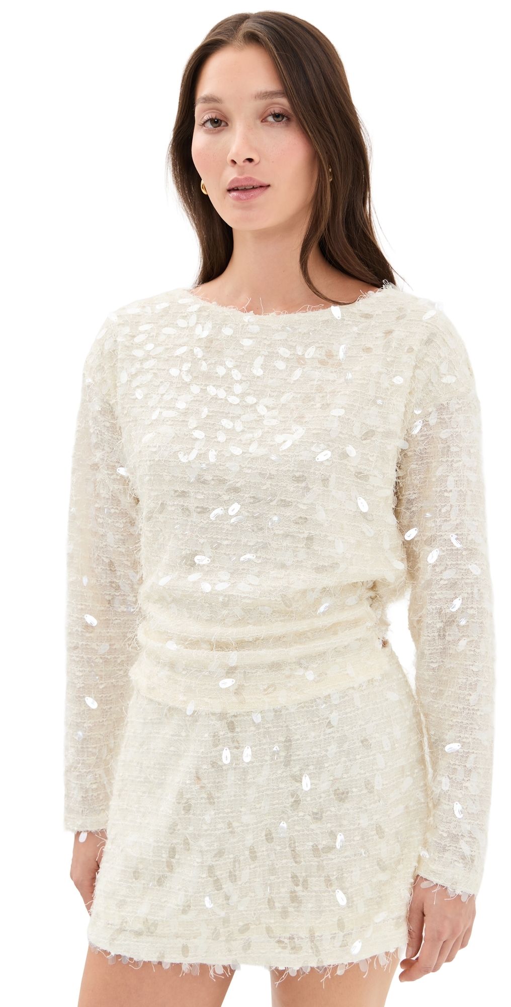 Bailey Rose Sequin Long Sleeve Top Champagne XS