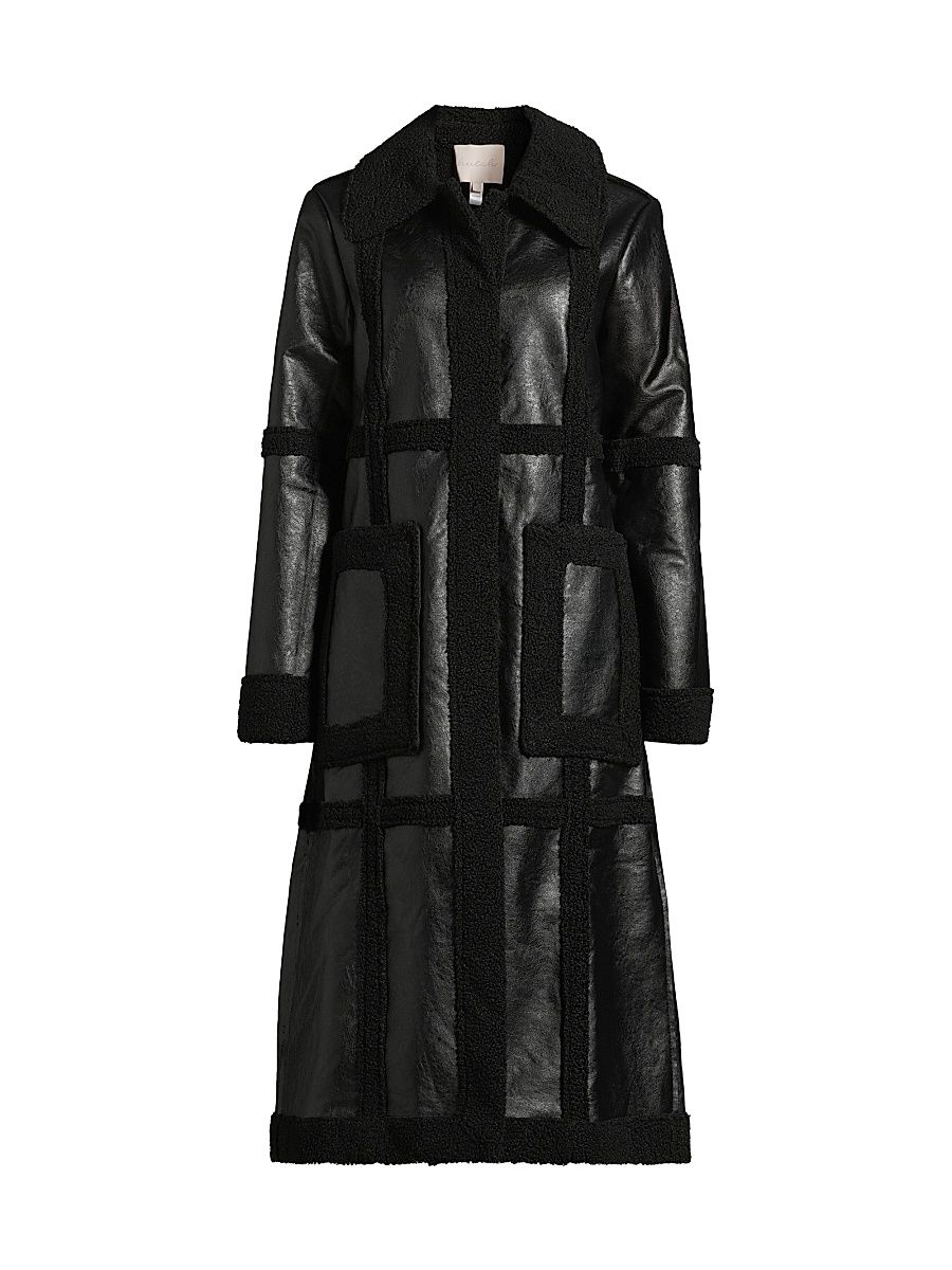 Women's Ozzie Faux Leather & Sherpa Coat - Black - Size XL