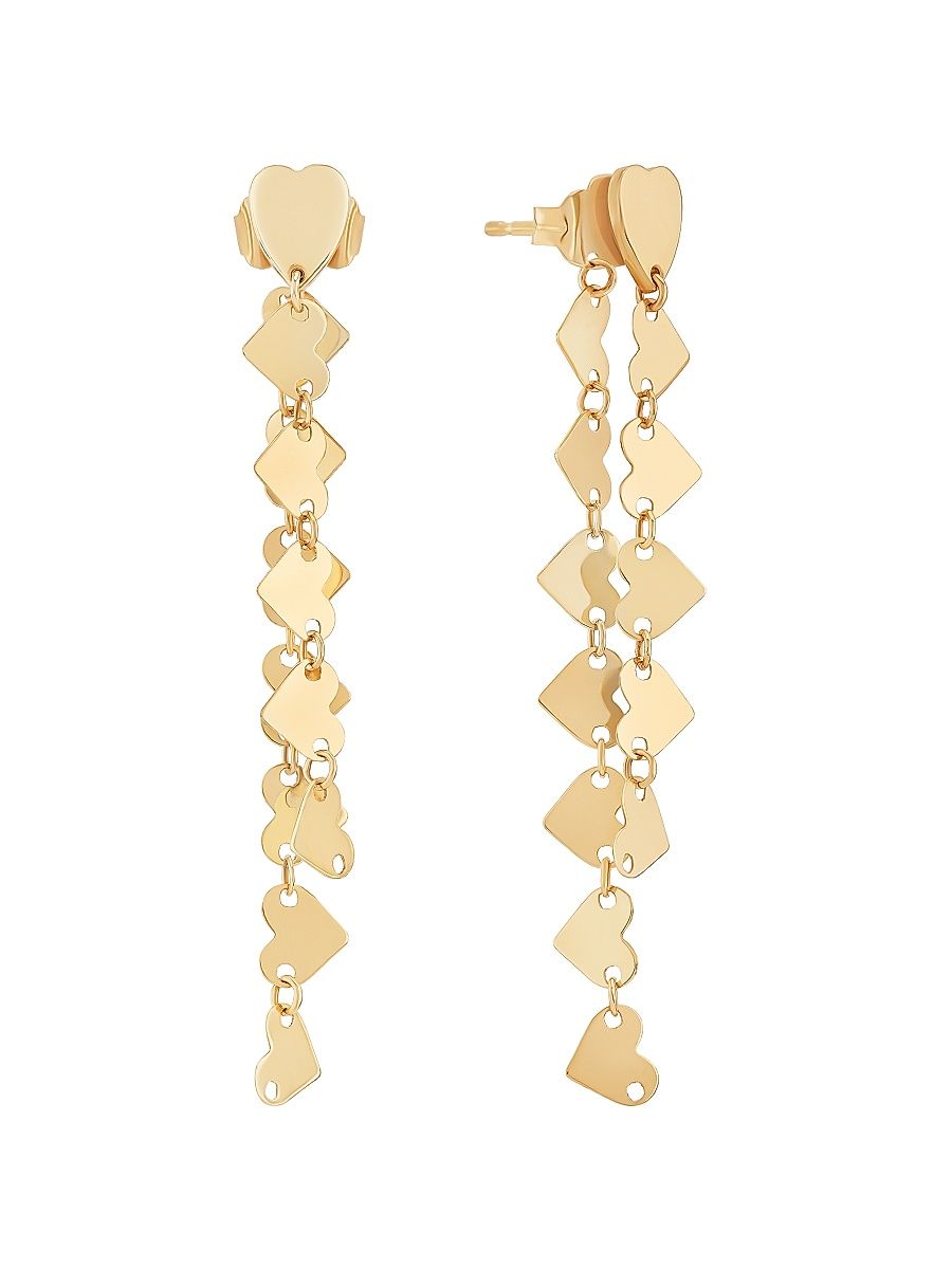 Women's 14K Yellow Gold Heart Chain Earrings - Yellow Gold