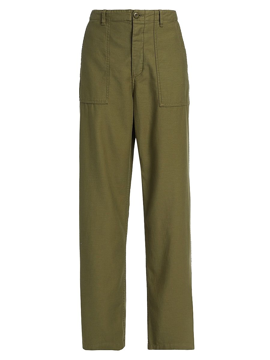 Women's Cotton Wide-Leg Cargo Pants - Olive - Size 31