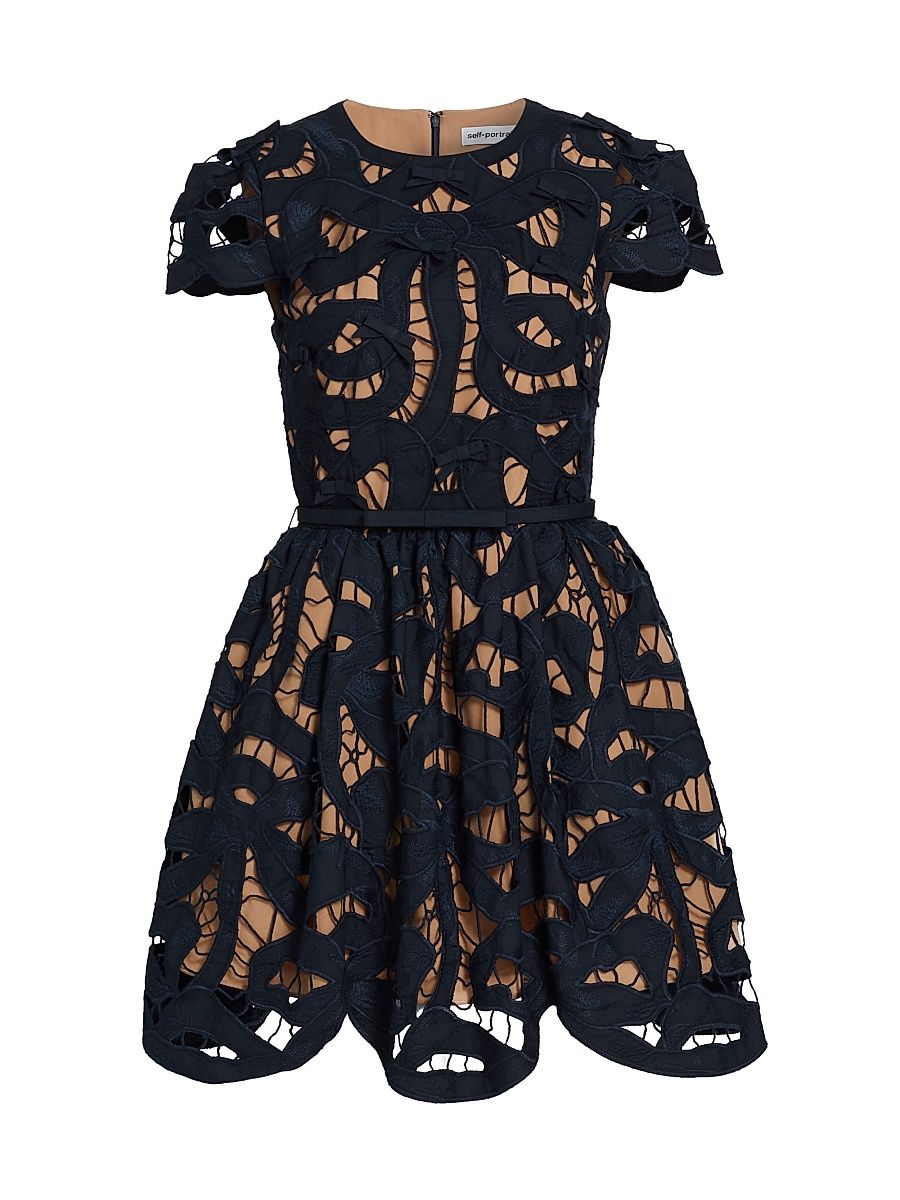 Women's Embroidered Cotton Poplin Fit & Flare Minidress - Blue - Size 6