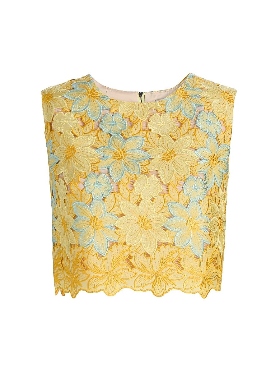 Women's Alina Lace Sleeveless Top - Yellow Multi - Size Large